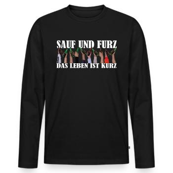 "Drink and fart, life is short" Beer - Men's Premium Organic Long Sleeve Shirt - black - Front - Nico (187cm)