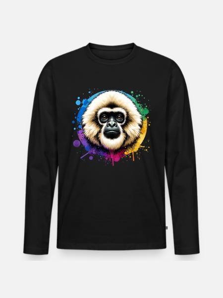 Crested gibbon - Men's Premium Organic Long Sleeve Shirt - black