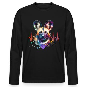 African Wild Dog ECG - Men's Premium Organic Long Sleeve Shirt - black - Front - Nico (187cm)