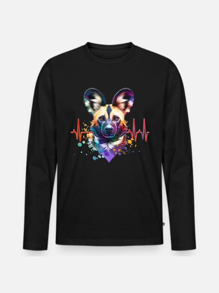 Afrikanischer Wildhund EKG - Männer Premium Bio Langarmshirt - Schwarz