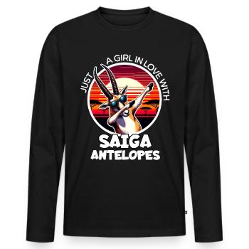 La fille aime l’antilope saïga - T-shirt manches longues Premium bio Homme - noir - Devant - Nico (187cm)