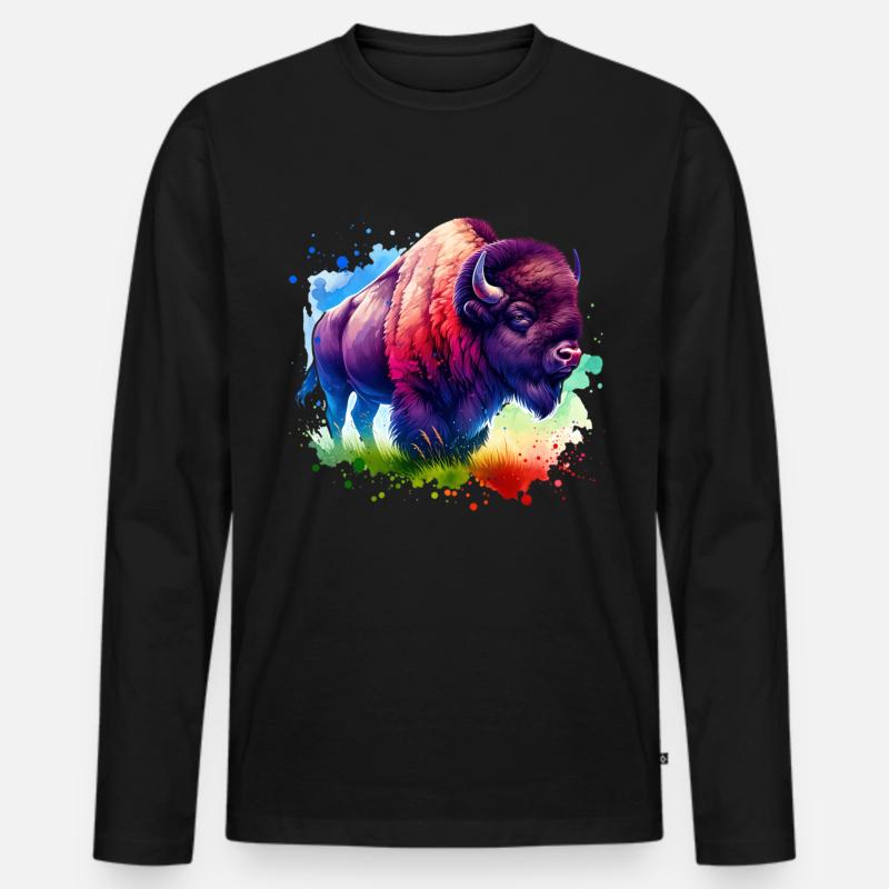 Bison Büffel - Männer Premium Bio Langarmshirt - Schwarz