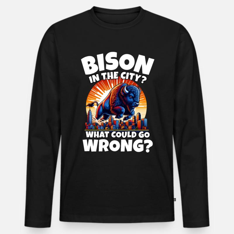 Büffel Stadt Bison - Männer Premium Bio Langarmshirt - Schwarz