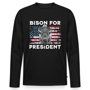 Bison For President - Men's Premium Organic Long Sleeve Shirt - black - Front - Nico (187cm)