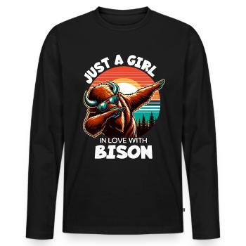 Une fille aime le bison - T-shirt manches longues Premium bio Homme - noir - Devant - Nico (187cm)