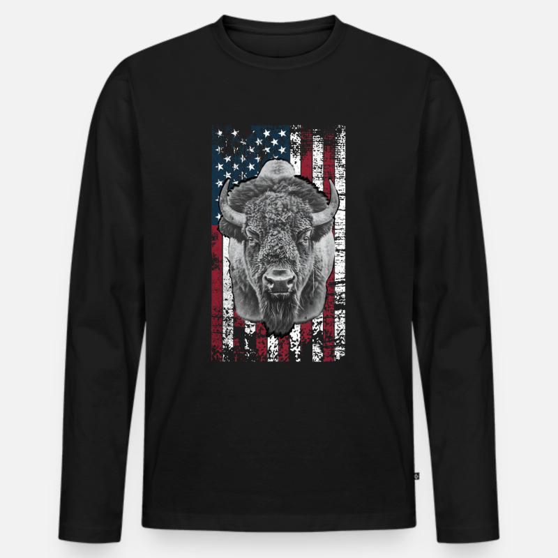 Bison US - Männer Premium Bio Langarmshirt - Schwarz