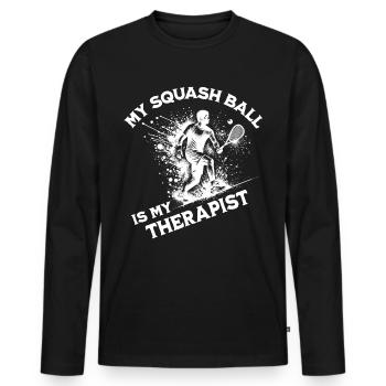 Funny Squash Saying - Men's Premium Organic Long Sleeve Shirt - black - Front - Nico (187cm)