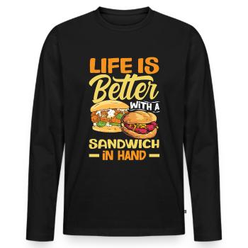 Sandwich Sandwich Snack Célébration - T-shirt manches longues Premium bio Homme - noir - Devant - Nico (187cm)
