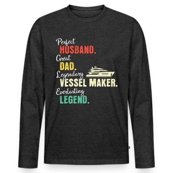 Papa constructeur naval - T-shirt manches longues Premium bio Homme - anthracite chiné - Devant - Nico (187cm)
