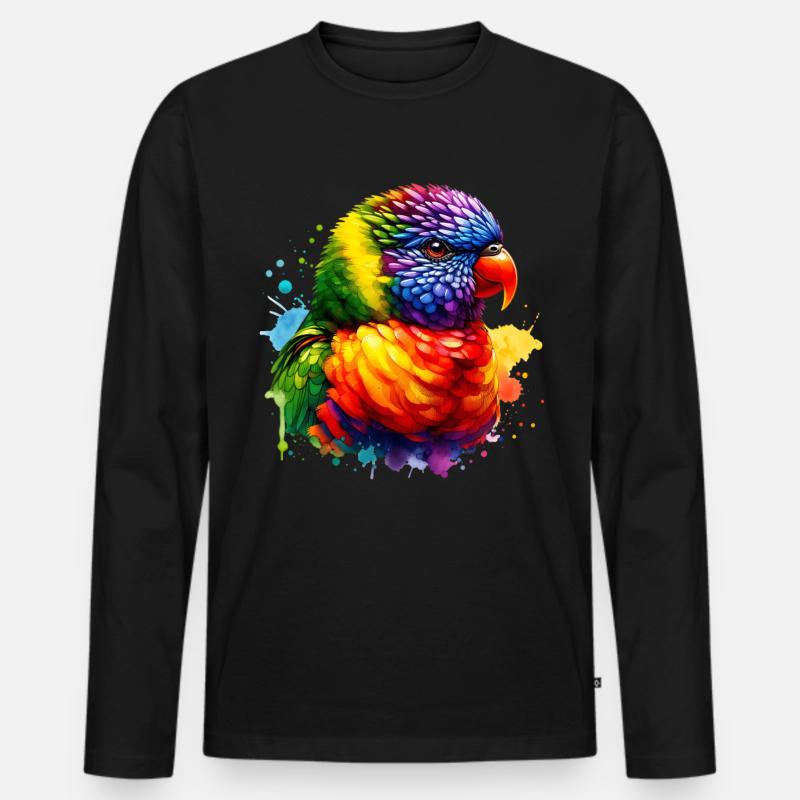 Regenbogenlori Motiv - Männer Premium Bio Langarmshirt - Schwarz