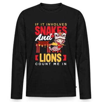 Nouvel An chinois Lune Lion Danse - T-shirt manches longues Premium bio Homme - noir - Devant - Nico (187cm)