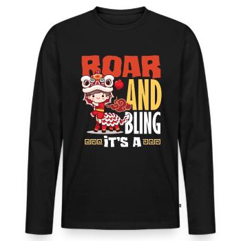 Nouvel An chinois Lune Lion Danse - T-shirt manches longues Premium bio Homme - noir - Devant - Nico (187cm)