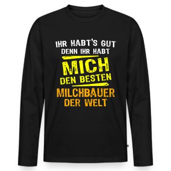 Cadeau de producteur laitier - T-shirt manches longues Premium bio Homme - noir - Devant - Nico (187cm)