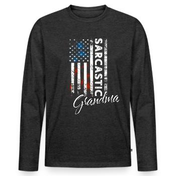 Mamie sarcastique - T-shirt manches longues Premium bio Homme - anthracite chiné - Devant - Nico (187cm)