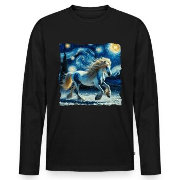 Nuit étoilée islandaise Cheval islandais - T-shirt manches longues Premium bio Homme - noir - Devant - Nico (187cm)