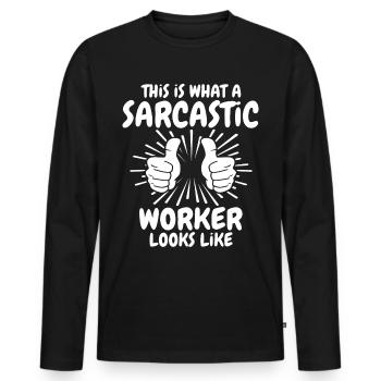 Ouvrier sarcastique - T-shirt manches longues Premium bio Homme - noir - Devant - Nico (187cm)