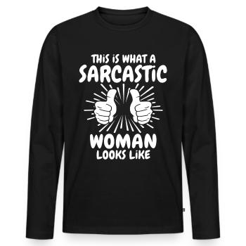 Femme sarcastique - T-shirt manches longues Premium bio Homme - noir - Devant - Nico (187cm)