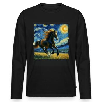 Irish Draft Horse Starry Night - Men's Premium Organic Long Sleeve Shirt - black - Front - Nico (187cm)