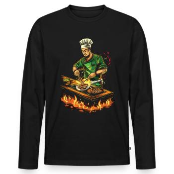 Hibachi Teppanyaki Bbq Japanese Cuisine - Men's Premium Organic Long Sleeve Shirt - black - Front - Nico (187cm)
