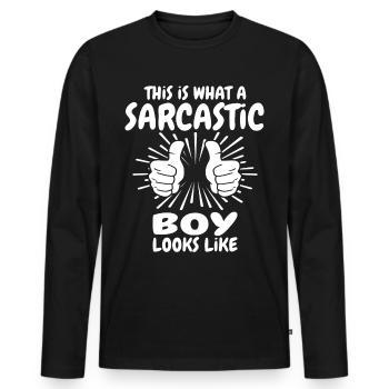 Garçon sarcastique - T-shirt manches longues Premium bio Homme - noir - Devant - Nico (187cm)
