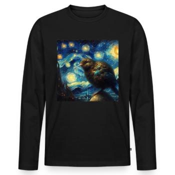 Kiwi Bird Starry Night - Men's Premium Organic Long Sleeve Shirt - black - Front - Nico (187cm)