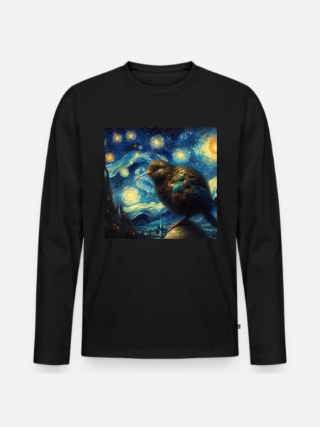 Kiwi Bird Starry Night - Men's Premium Organic Long Sleeve Shirt - black