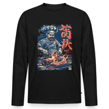 Hibachi Teppanyaki Bbq Japanese Cuisine - Men's Premium Organic Long Sleeve Shirt - black - Front - Nico (187cm)