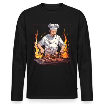 Hibachi Teppanyaki Bbq Japanese Cuisine - Men's Premium Organic Long Sleeve Shirt - black - Front - Nico (187cm)
