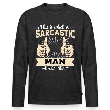 Sarcastique Sarcastique - T-shirt manches longues Premium bio Homme - anthracite chiné - Devant - Nico (187cm)