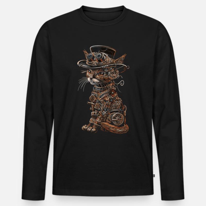 Steampunk-katze - Männer Premium Bio Langarmshirt - Schwarz