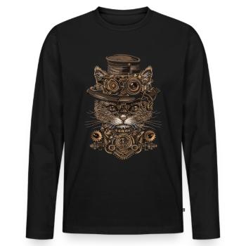 Chat steampunk - T-shirt manches longues Premium bio Homme - noir - Devant - Nico (187cm)