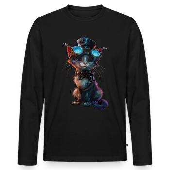 Chat steampunk - T-shirt manches longues Premium bio Homme - noir - Devant - Nico (187cm)