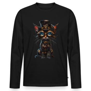 Chat steampunk - T-shirt manches longues Premium bio Homme - noir - Devant - Nico (187cm)