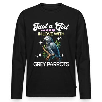Graupapagei Mädchen Grey Parrot - Männer Premium Bio Langarmshirt - Schwarz - Vorne - Nico (187cm)