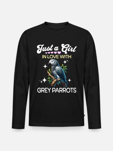 Graupapagei Mädchen Grey Parrot - Männer Premium Bio Langarmshirt - Schwarz