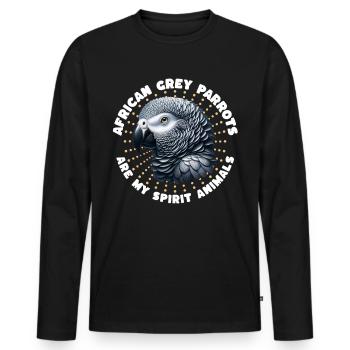 Drôle de dictons de perroquet gris - T-shirt manches longues Premium bio Homme - noir - Devant - Nico (187cm)