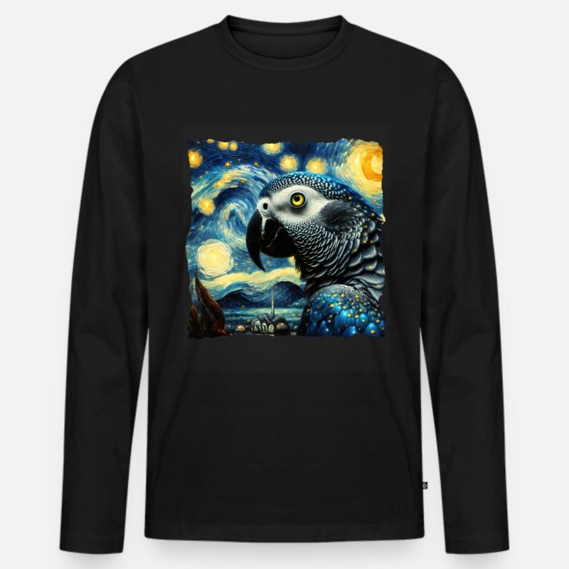 Graupapagei Starry Night - Männer Premium Bio Langarmshirt - Schwarz