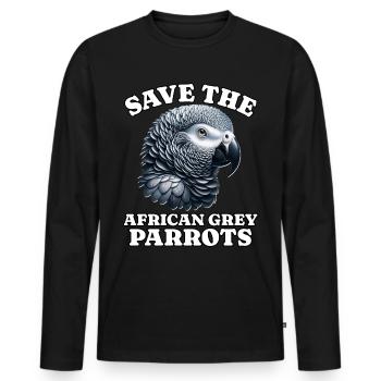 Graupapagei Save Grey Parrot - Männer Premium Bio Langarmshirt - Schwarz - Vorne - Nico (187cm)