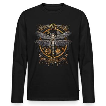 Libellule steampunk - T-shirt manches longues Premium bio Homme - noir - Devant - Nico (187cm)