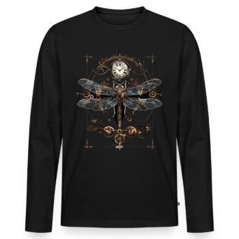 Libellule steampunk - T-shirt manches longues Premium bio Homme - noir - Devant - Nico (187cm)