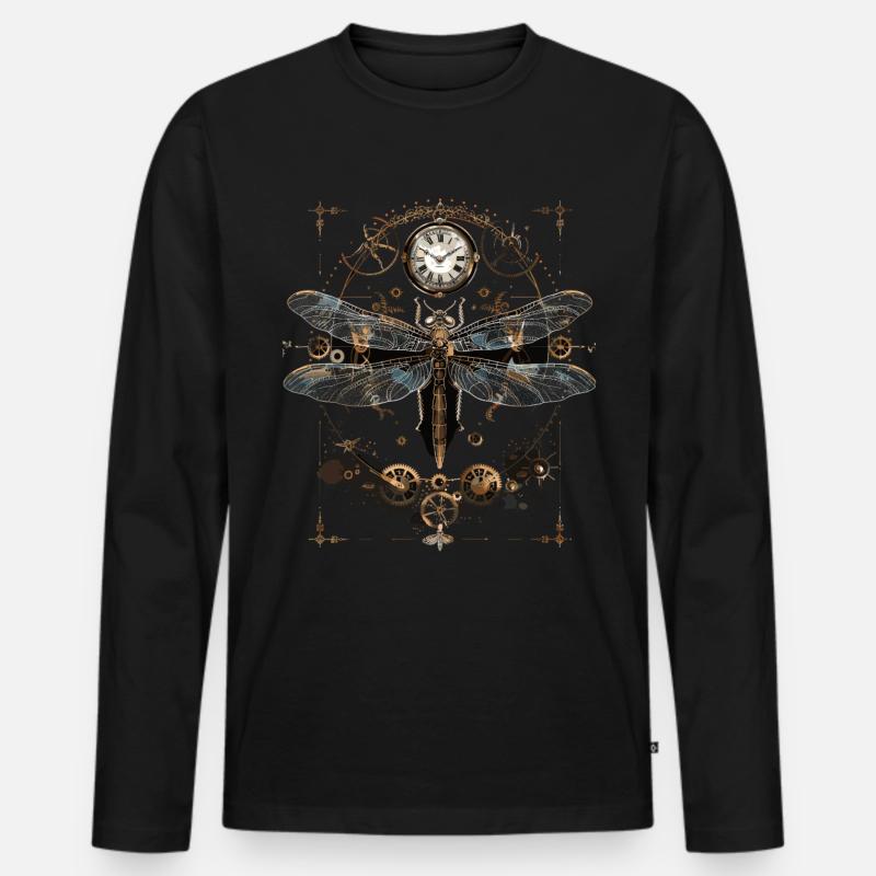 Steampunk-libelle - Männer Premium Bio Langarmshirt - Schwarz