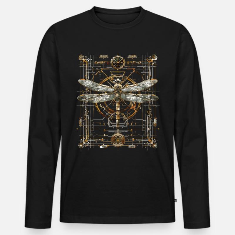 Steampunk-libelle - Männer Premium Bio Langarmshirt - Schwarz