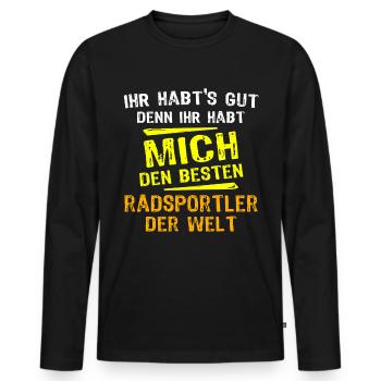 Cyclist Gift - Men's Premium Organic Long Sleeve Shirt - black - Front - Nico (187cm)