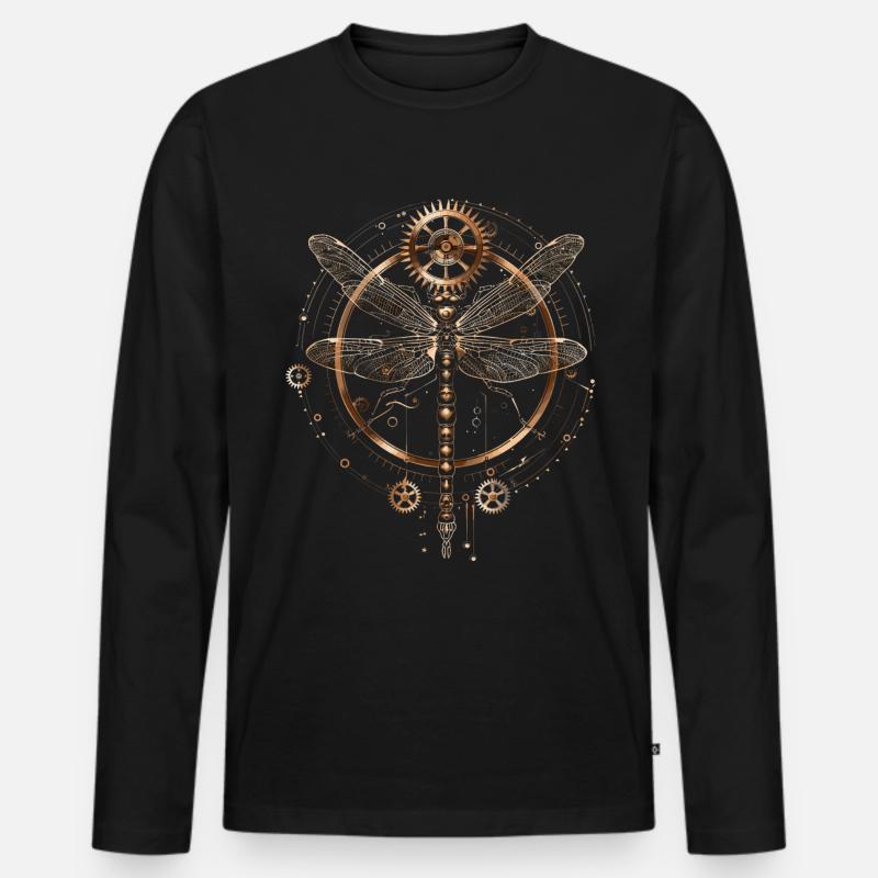 Steampunk-libelle - Männer Premium Bio Langarmshirt - Schwarz