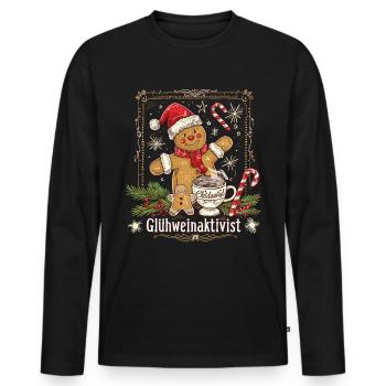 "Glühweinaktivist" - Weihnachts Glühwein - Männer Premium Bio Langarmshirt - Schwarz - Vorne - Nico (187cm)