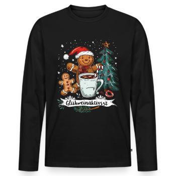 "Glühweinaktivist" - Weihnachts Glühwein - Männer Premium Bio Langarmshirt - Schwarz - Vorne - Nico (187cm)