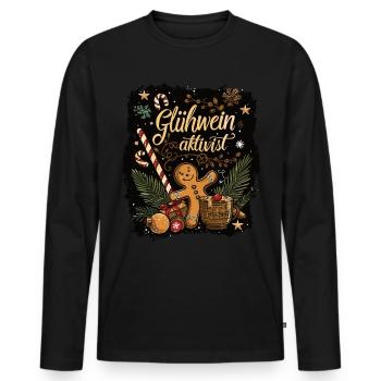 "Glühweinaktivist" - Weihnachts Glühwein - Männer Premium Bio Langarmshirt - Schwarz - Vorne - Nico (187cm)