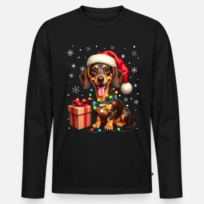 Weihnachten Dackel - Männer Premium Bio Langarmshirt - Schwarz