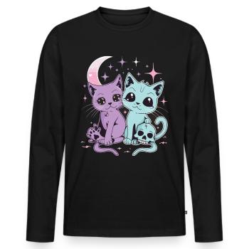 Kawaii Cat Pastel Goth Devilish - Men's Premium Organic Long Sleeve Shirt - black - Front - Nico (187cm)