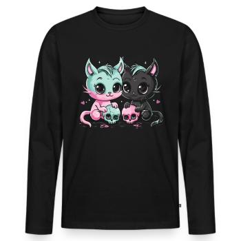 Kawaii Cat Pastel Goth Devilish - Men's Premium Organic Long Sleeve Shirt - black - Front - Nico (187cm)